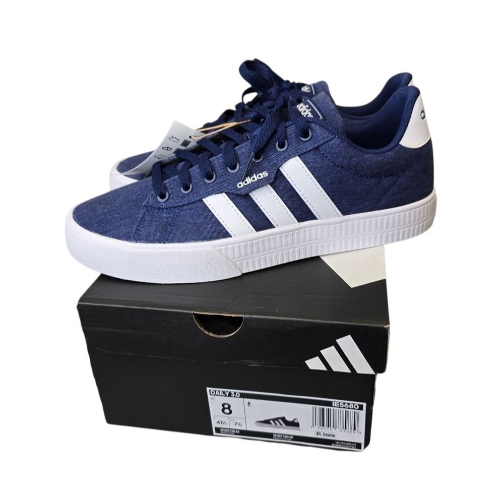 NWT Adidas Men's 8 Daily 3.0 Denim Blue White Canvas Casual Sneakers